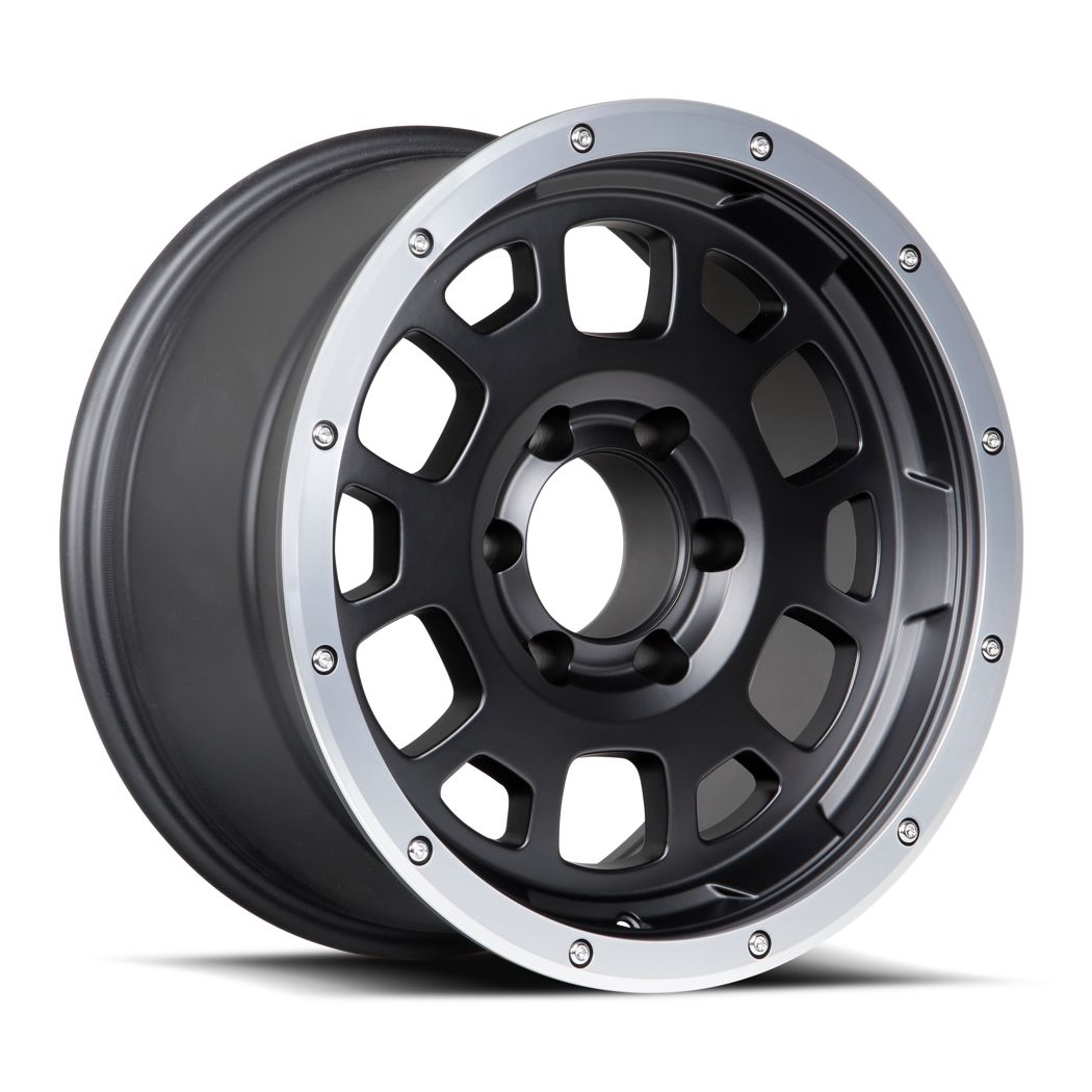 FN Wheels Overlander Spec B 17x8.5 -6 6x139.7 Matte Black w/ Machined Simulated Beadlock